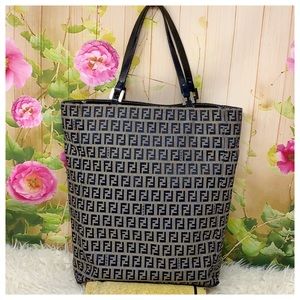 Fendi Black and Brown Logo Tote